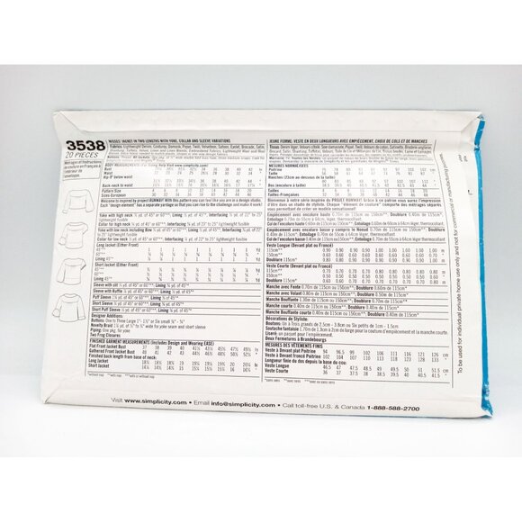 Simplicity 3538 Sewing Pattern 2 Length Jacket Sz D5 4 6 8 10 12 Project Runway - Picture 3 of 3